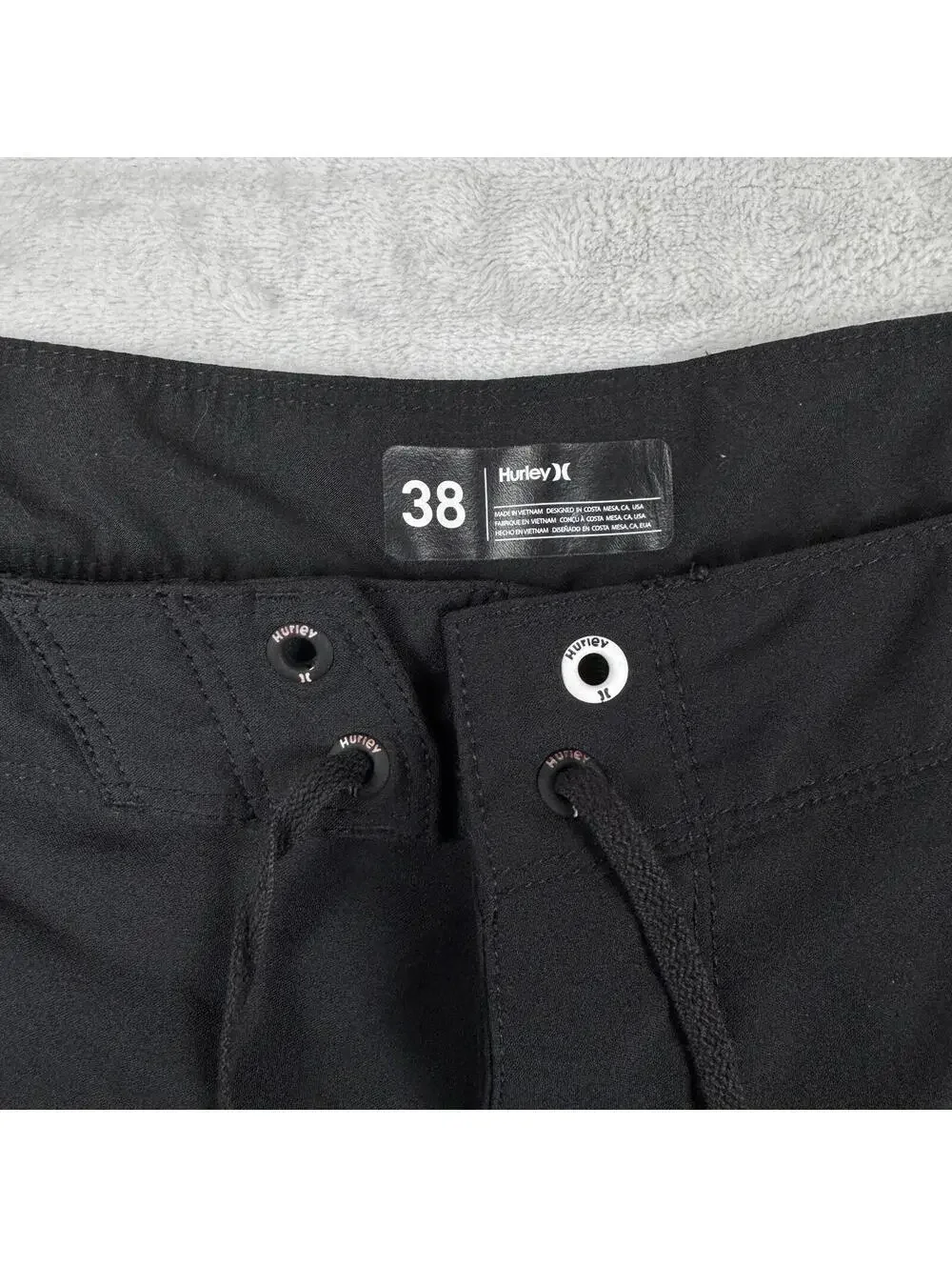Hurley Phantom Black Board Shorts White Stripe Surf Swim Size 38 Unlined Coastal